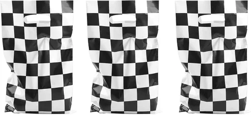 Miniatura 4 de LYT 30 bolsas de regalo de auto de carreras a cuadros en blanco y negro, suministros de fiesta de cumpleaños para niños, bolsas de regalo