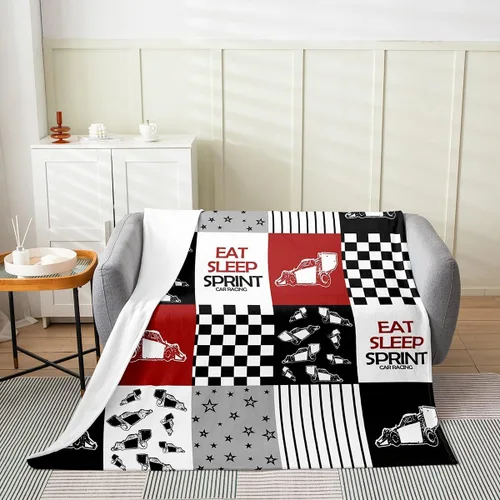 Miniatura 2 de jejeloiu Eat Sleep Sprint - Manta de felpa de 50 x 60 pulgadas, juego de manta de franela de forro polar rojo y blanco para niños, adolescentes