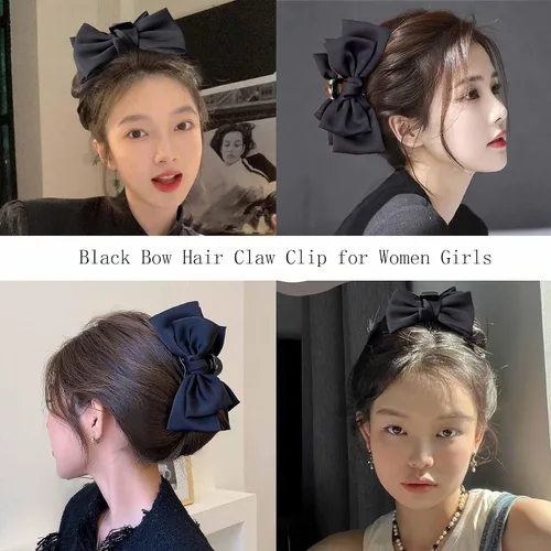 Miniatura 2 de Pinzas de pelo negras con lazo para mujeres y niñas, pasadores antideslizantes de 5 pulgadas para cabello grueso o fino