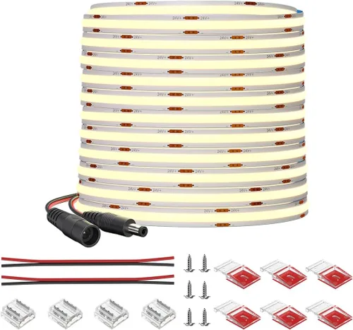 Miniatura 11 de Tira de luz LED COB de 32.8 pies, flexible, de alta densidad, tiras de mazorca, 24 V, blanco cálido, 2700 K, 480 LEDs/m, CRI 90+, regulable, 0.315