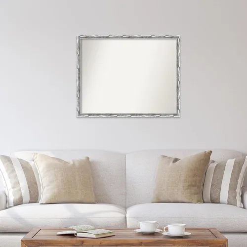 Miniatura 4 de Amanti Art Silver Bathroom Mirror for Over Sink, 27x34 Custom Made Scratched Wave Chrome Rectangle Vanity Mirror, Large Traditional Wood Frame