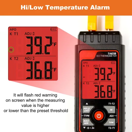Miniatura 4 de Termómetro de termopar digital de doble canal tipo K/J - 328 ~ 2501 ℉ Medidor de temperatura industrial HVAC con 4 sondas de termopar tipo K
