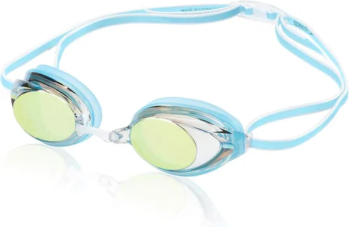 Speedo Gafas de natación para mujer Vanquisher 3.0 con espejo | Antiempaña, protección UV, lente ocular 360, ajuste para carreras de mujer Azul