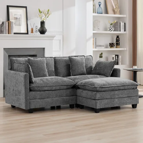 Miniatura 73 de Otomán de Sofá Moderno de Chenille Nube de 35'', Otomán Rectangular para Sofá Seccional Modular, Beige
