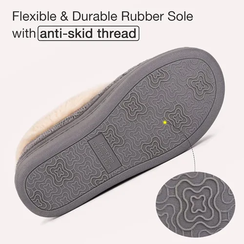 Miniatura 5 de HomeTop Pantuflas de casa de espuma viscoelástica de punto trenzado para mujer con cuello de felpa mullida