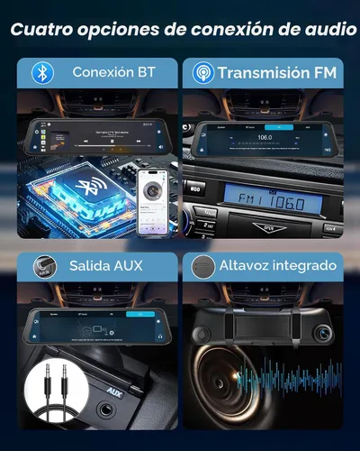 Miniatura 8 de Cámara de espejo retrovisor 4K con Carplay y Android Auto, cámara de salpicadero de 12" para espejo frontal y trasero con control de voz para coches