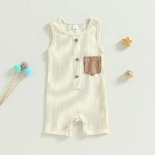 Miniatura 78 de Mameluco unisex de manga corta para bebé recién nacido, con botones, de una pieza, ropa de color sólido
