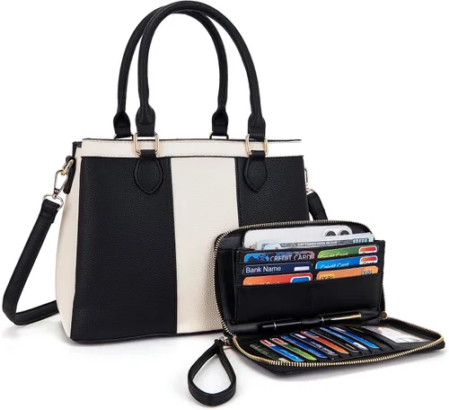 Miniatura 11 de Juego de bolsos y billeteras para mujer, bolso cruzado con asa superior, bolso de mano, cartera de hombro de cuero sintético A7-2pcs/Set Beige