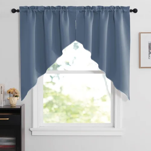 Miniatura 66 de NICETOWN Home Fashion - Cortinas de cocina con bolsillo para poste, cenefa festoneada a medida, cenefa festoneada sólida para ventana de Marrón