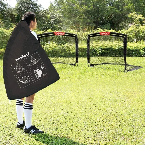 Miniatura 5 de Wiel Portería de fútbol, 4 pies x 3 pies, red fácil de plegar, tiras reflectantes para jugar al anochecer, juego de 2 para juegos de patio trasero