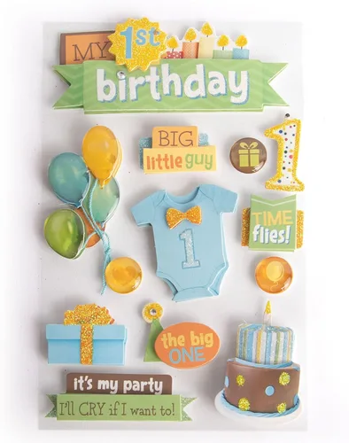 Paper House Productions STDM-209E Adhesivos 3D, 1er Cumpleaños 'Boy', 5" x 7"