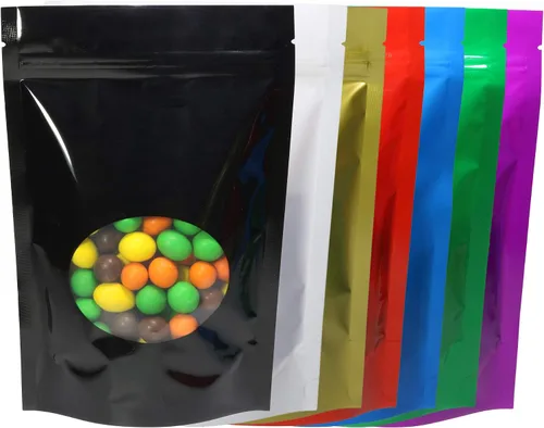 Miniatura 18 de Bolsa de doble cara de color mate/brillante con ventana redonda transparente (100 bolsas/paquete) (3.3 x 5.5 pulgadas, negro brillante)