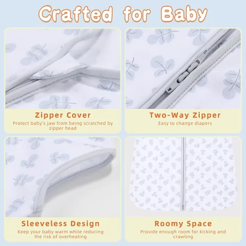 Miniatura 4 de DaysU Cotton Baby Sleep Sack, Baby Sleeping Bag with Two-Way Zipper, 0.5 TOG Wearable Blanket for Newborn Baby Boys and Girls