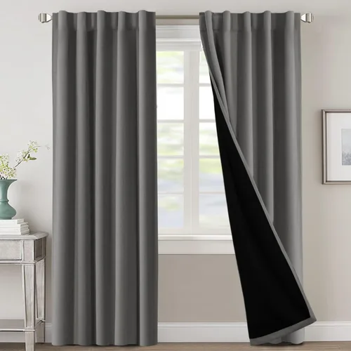 Miniatura 149 de H.VERSAILTEX Cortinas 100% opacas para dormitorio con forro negro, cortinas de oscurecimiento de habitación completa, con aislamiento térmico