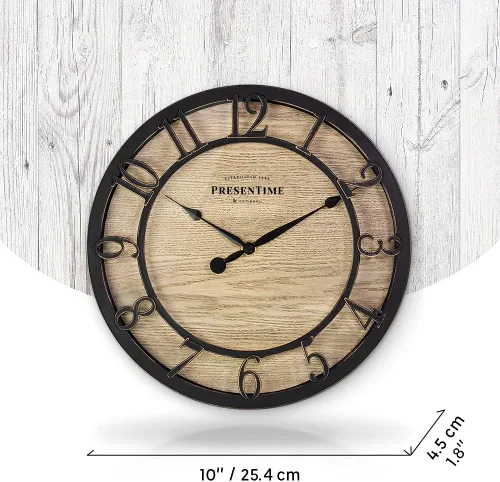 Miniatura 4 de Presentime & Co - Reloj de pared de la serie Farmhouse de 10 pulgadas, estilo cabaña, diseño vintage, bronce aceitado