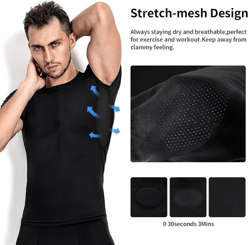 Miniatura 3 de Niksa Camisas de compresión para hombre, paquete de 3, camisetas de compresión atléticas de manga corta, camisetas de entrenamiento frescas y secas