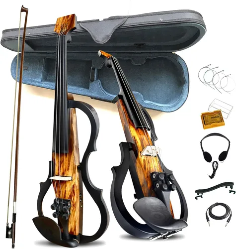 Violín eléctrico premium de fibra de carbono tamaño completo 4/4, violín eléctrico profesional para adultos, adolescentes, principiantes, kit de