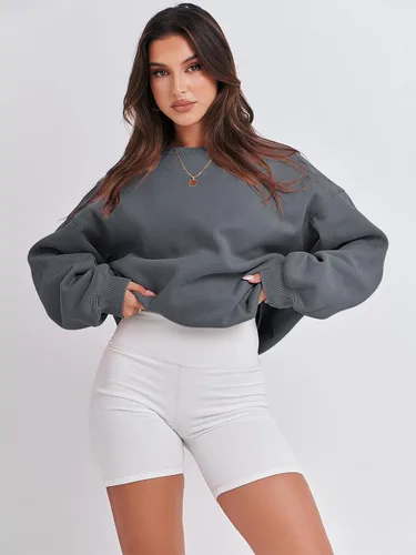 Miniatura 3 de ANRABESS Sudadera de manga larga para mujer, casual, cuello redondo, ajuste holgado, sudadera con capucha de forro polar para otoño