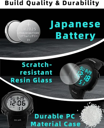 Miniatura 7 de CakCity Reloj deportivo digital para hombre, pantalla LED, esfera grande, reloj militar para hombre, impermeable, casual, luminoso, cronómetro