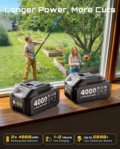 Miniatura 5 de SEESII Tijeras de Podar de Pértiga 2 en 1: Diámetro de Corte de 1.6" Podadoras Eléctricas Inalámbricas de Pértiga - Motor sin Escobillas