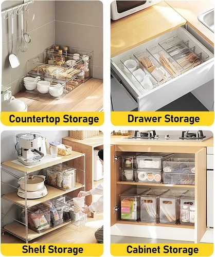 Miniatura 6 de Paquete de 4 contenedores organizadores de refrigerador con cajón extraíble, apilables, transparentes, organizadores de cajones de refrigerador