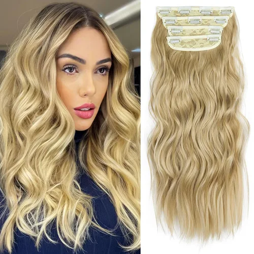 Miniatura 24 de 4 extensiones de cabello sintético suave y natural para mujer, rubio miel, mezcla de castaño castaño, extensiones para mujer