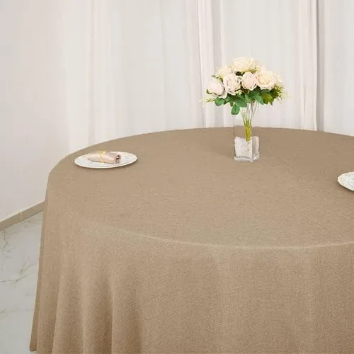 Miniatura 3 de Balsa Circle Mantel redondo natural de arpillera sintética de 108 pulgadas para bodas, recepciones, fiestas, eventos, catering