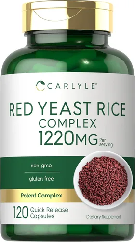 Carlyle Complejo de arroz de levadura roja | 1220 mg | 120 cápsulas | con policosanol | Suplemento sin OMG y sin gluten