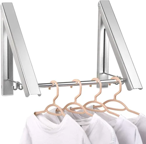 Miniatura 8 de IN VACUUM Perchero de secado de ropa, perchero retráctil montado en la pared para lavandería, garaje, uso en interiores y exteriores, aluminio