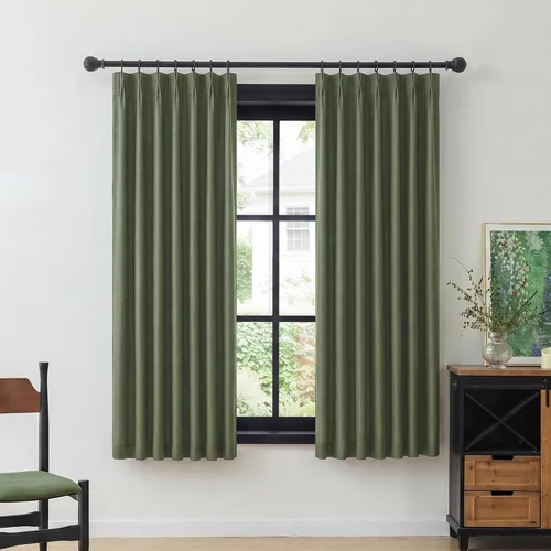 Miniatura 18 de MYSKY HOME Dusty Blue Full Black Out Pinch Pleated Curtains 63 inches Long for Bedroom Linen Textured with Blackout Liners Blue Gray Thermal