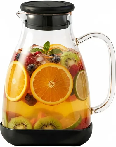 Jarra de vidrio de 68 onzas con tapa, jarra de borosilicato para bebidas calientes/frías, tapa de silicona a prueba de fugas y funda base,