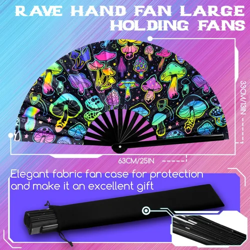 Miniatura 6 de Pinkunn 10 ventiladores plegables de mano con varillas de bambú y estuche para festivales, manualidades, rave, arco iris, para regalos de fiesta