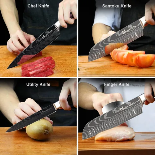 Miniatura 4 de Juego de cuchillos de cocina de acero inoxidable alemán, 3 piezas, cuchillo de chef de alto carbono, mango ergonómico de madera
