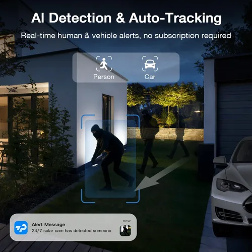Miniatura 9 de TKENPRO Cámaras de seguridad solares inalámbricas para exteriores, Wi-Fi de 2.4 GHz, grabación continua 24/7, seguimiento automático humano, cámara