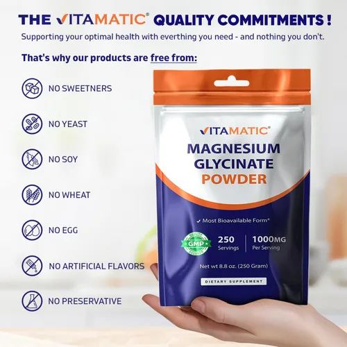 Miniatura 6 de Vitamatic Magnesio (de glicinato y óxido) - Apoya la salud muscular, articular y cardíaca, 8.82 oz
