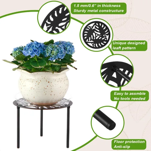 Miniatura 2 de Paquete de 5 soportes de metal resistente de 12 pulgadas para macetas grandes para interiores y exteriores, soporte para macetas de hierro a prueba