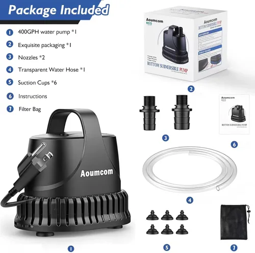 Miniatura 7 de Bomba de fuente de 400 GPH, bomba de agua sumergible de 20 W, bomba de acuario, bomba de agua de 1500 l/h con cable de alimentación de 7 pies