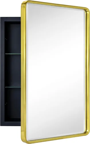 Miniatura 3 de TEHOME Gabinete de Medicina de Montaje en Superficie de 16x24 Pulgadas en Oro Cepillado para Baño con Espejo Gabinete de Medicina Cuadrado