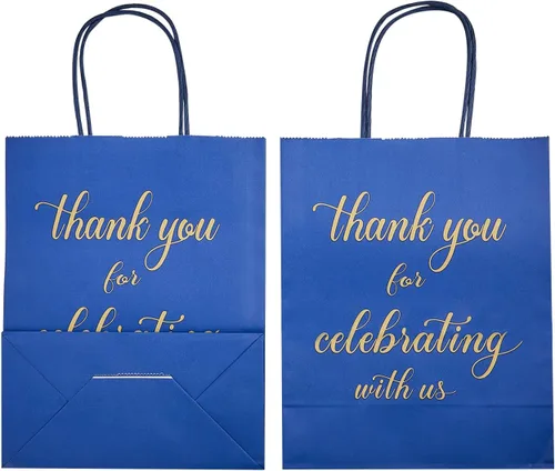 Miniatura 8 de DjinnGlory Paquete de 50 bolsas de regalo de papel de bienvenida de tamaño mediano color azul marino de 10 x 8 x 4 pulgadas, bolsas