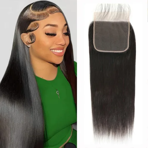Extensiones de cabello humano de 6 x 6 pulgadas, prearrancado con cabello de bebé, lacio, 6 por 6, cierre de encaje de 10 pulgadas, solo parte