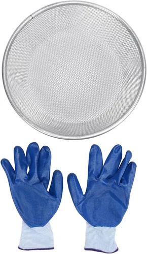 Miniatura 6 de Tamiz de suelo de acero inoxidable, versátil herramienta de jardinería a prueba de óxido con pantallas de malla, colador con guantes antideslizantes