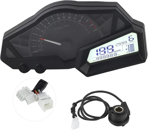 Miniatura 8 de Acouto Velocímetro de motocicleta para 300 6 engranajes LCD motocicleta odómetro tacómetro velocidad medidor de combustible 15000RPM 0.0-123.7 mi/h