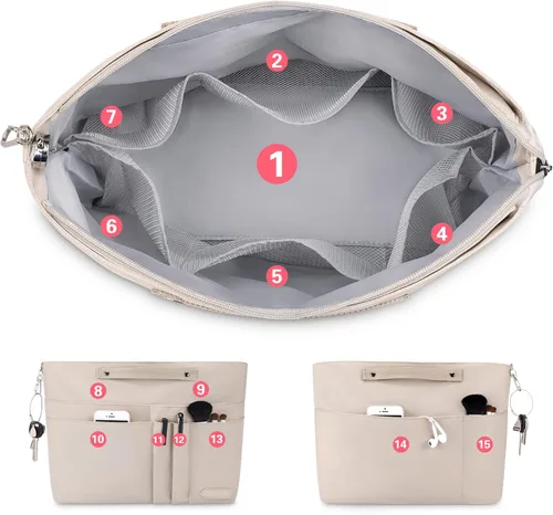 Miniatura 3 de HyFanStr Organizador de bolso para bolsos, organizador de bolsa de mano, bolsa con cremallera para mujer, organizador de bolso interior con 15