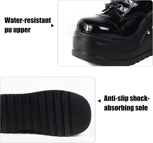 Miniatura 4 de Erocalli Botas de plataforma góticas para mujer con cordones con cadena botines cortos con tachuelas