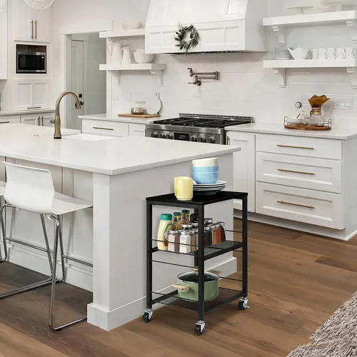 Miniatura 6 de MOOACE Mesa auxiliar de 3 niveles con rueda, estante de almacenamiento rodante, mesita de noche para dormitorio, cocina, sala de estar, oficina