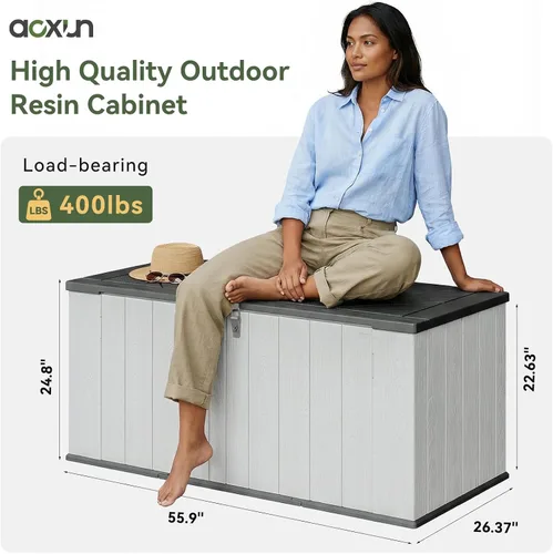 Miniatura 2 de AOXUN Cobertizo de almacenamiento horizontal de 21 pies cúbicos, caja de almacenamiento de polietileno de alta densidad para exteriores, caja