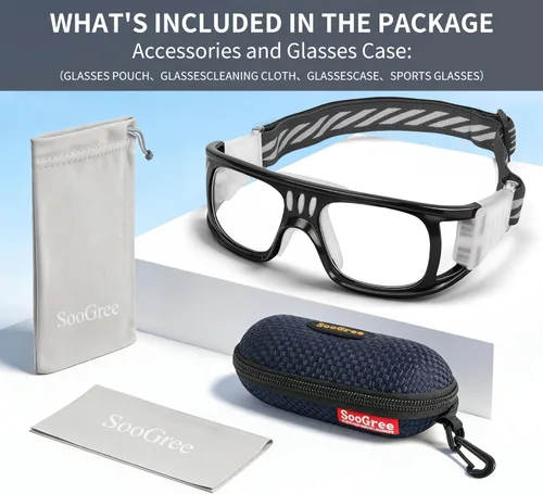 Miniatura 6 de N/A" Gafas deportivas para hombre, para raquetbol, baloncesto, fútbol, gafas protectoras, lentes de choque y colisión, reemplazables Marco negro