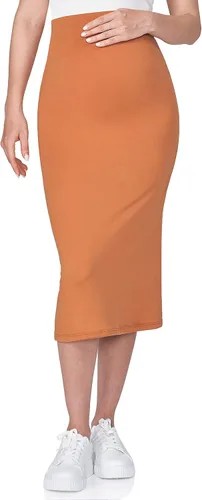 Miniatura 3 de POSHDIVAH Falda de maternidad para mujer, sobre el vientre, de cintura alta, color liso, elástica, falda tubo para embarazo