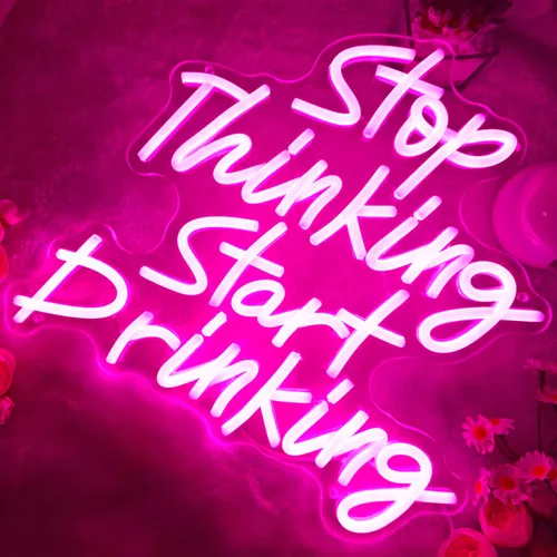 Miniatura 6 de Planzo Letrero de neón con texto en inglés "Stop Thinking Start Drink" para decoración de pared, para el hogar, bar, pub, bistró, hombre, cueva