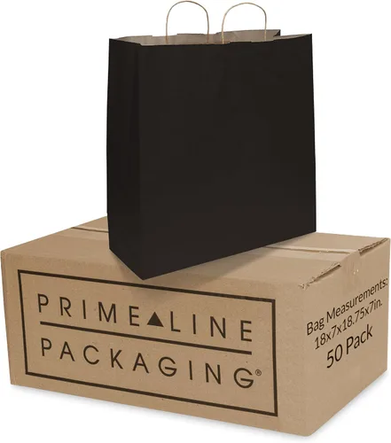 Prime Line Packaging Bolsas de regalo negras, bolsas de regalo de papel kraft con asas para pequeñas empresas, bolsas de compras extra grandes,
